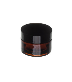 Kosmetiktiegel Glas braun 15 ml mit schwarzem ABS-Deckel und Zwischendeckel