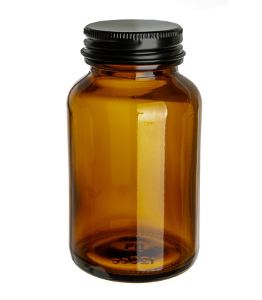 Kosmetiktiegel Glas braun 120 ml mit schwarzem Aluminium Schraubdeckel