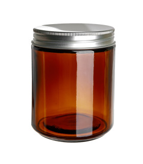 Kosmetiktiegel Glas braun 250 ml mit silbernem Aluminium Schraubdeckel