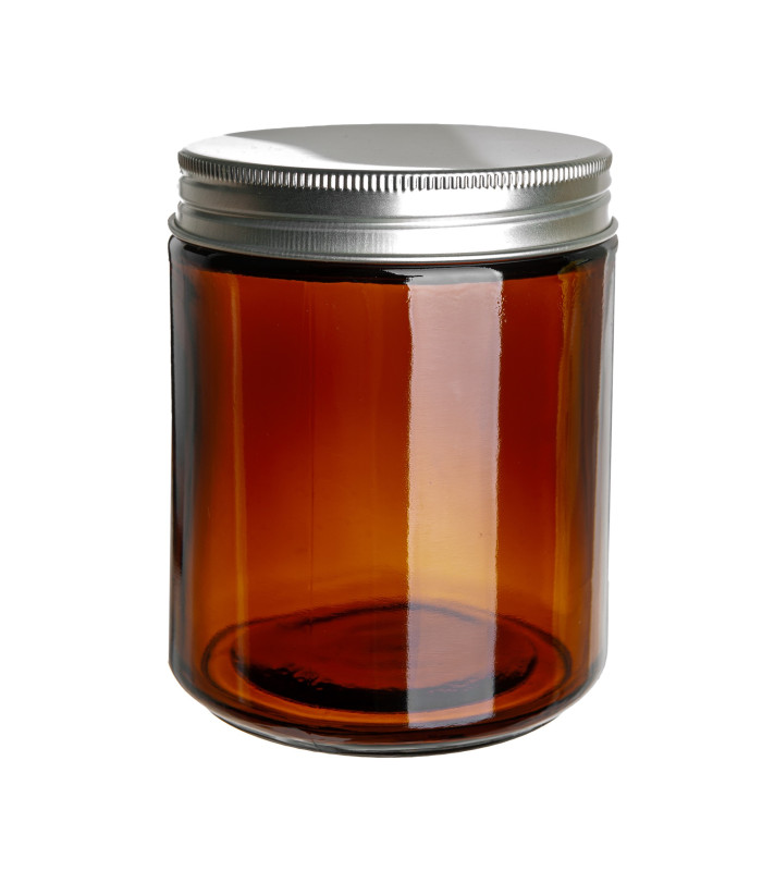 Kosmetiktiegel Glas braun 250 ml mit silbernem Aluminium Schraubdeckel