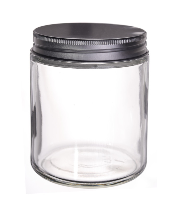 Kosmetiktiegel Glas klar 250 ml mit silbernem Aluminium Schraubdeckel