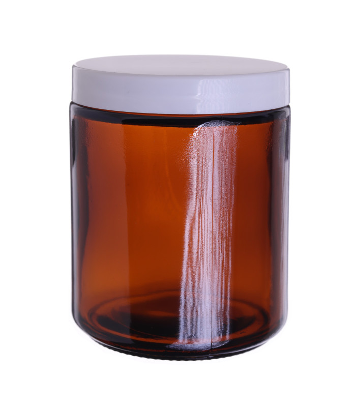 Kosmetiktiegel Glas braun 250 ml mit weißem PP-Schraubdeckel