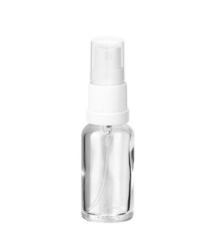 Glasflasche 20 ml klar mit weißem Zerstäuber