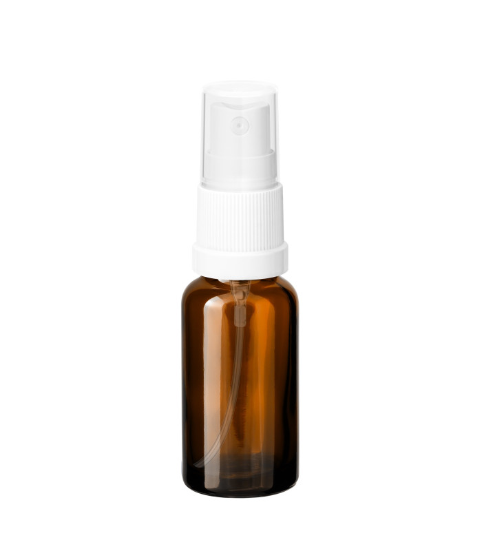 Braune Glasflasche 20 ml mit weißem Zerstäuber – nachhaltige Kosmetikverpackung