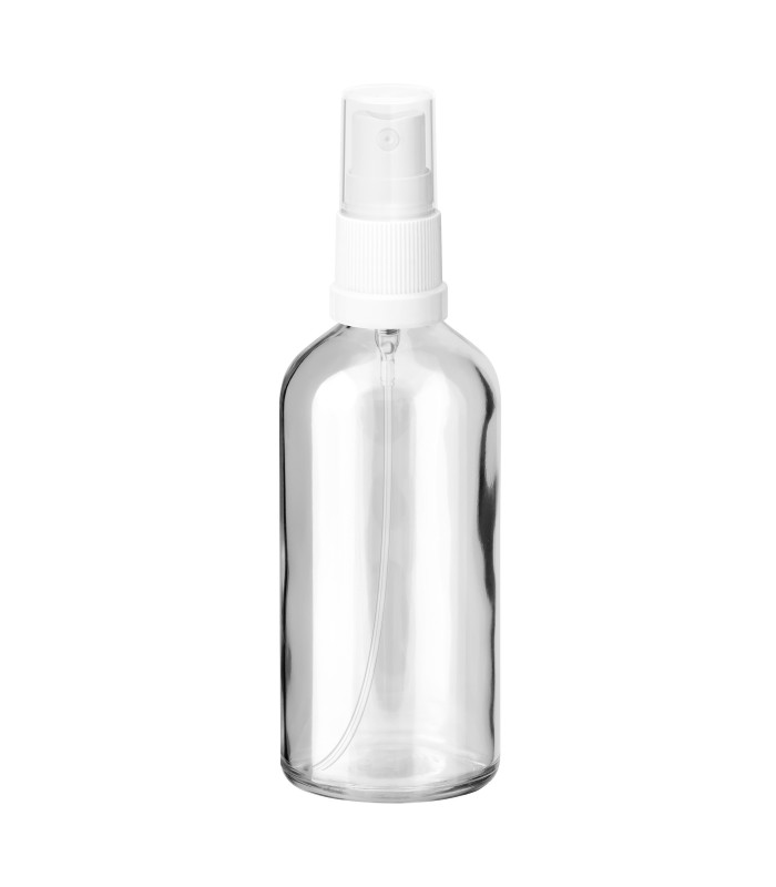 Glasflasche 100 ml klar mit weißem Zerstäuber