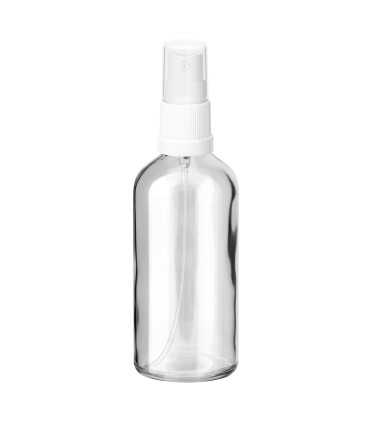 Glasflasche 100 ml klar mit weißem Zerstäuber