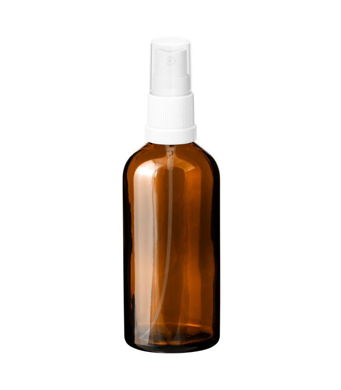 Braune Glasflasche 100 ml mit weißem Zerstäuber – nachhaltige Kosmetikverpackung