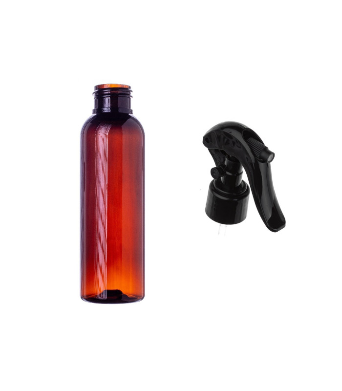 PET-Flasche 100 ml braun mit schwarzem Sprühkopf Mini-Trigger