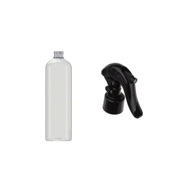 PET-Flasche 100 ml transparent [2] mit schwarzem Sprühkopf Mini-Trigger