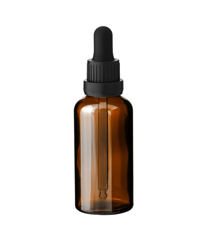 Braune Glasflasche 50 ml mit schwarzer Pipette – nachhaltige Verpackung für Kosmetik