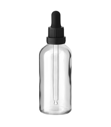 Glasflasche 100 ml klar mit schwarzer Pipette