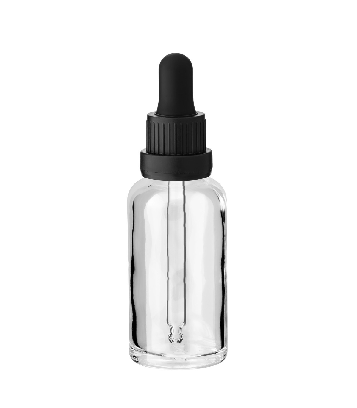 Glasflasche 30 ml klar mit schwarzer Pipette