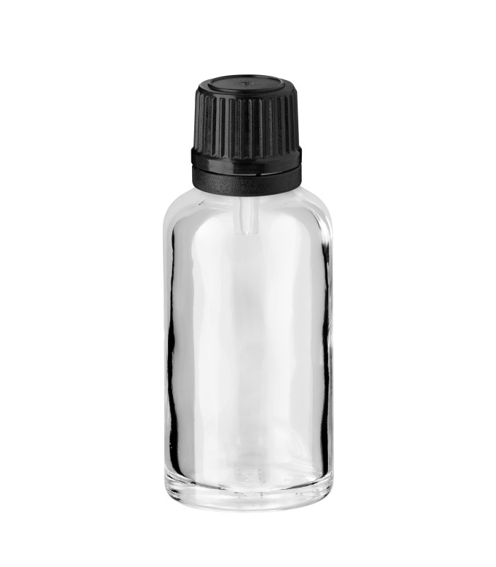 Glasflasche 30 ml klar mit schwarzem Tropfer