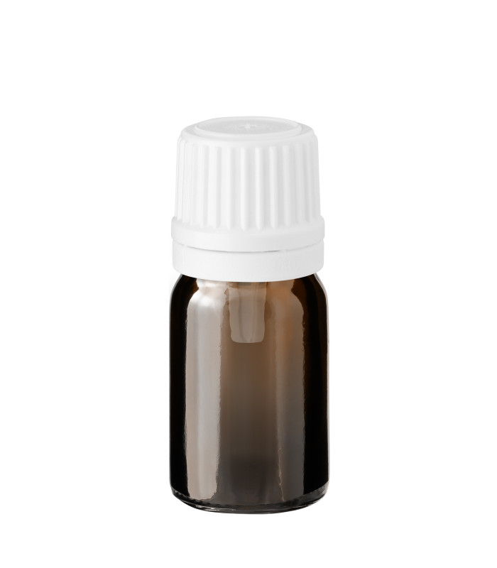 Braune Glasflasche 5 ml mit weißem Tropfer – nachhaltige Mini Kosmetikflasche