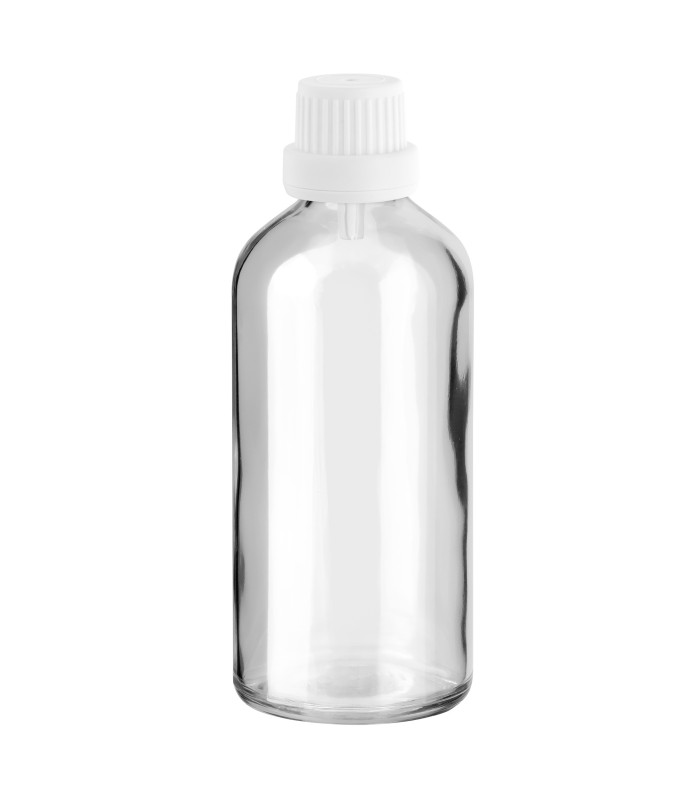 Glasflasche 100 ml klar mit weißem Tropfer [2]