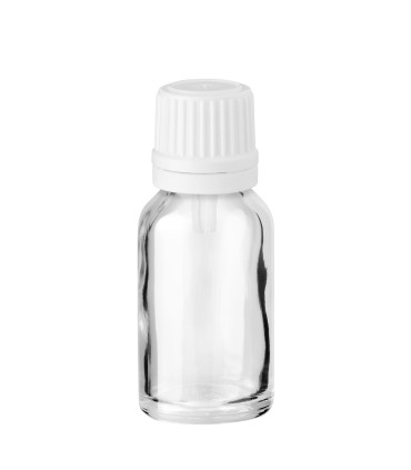 Glasflasche 15 ml klar mit weißem Tropfer