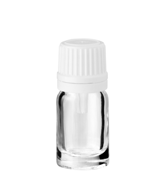 Glasflasche 5 ml klar mit weißem Tropfer