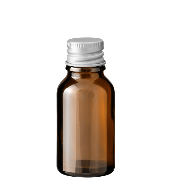 Braune Glasflasche 15 ml mit silbernem Aluminium Schraubverschluss