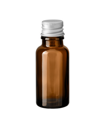 Glasflasche 20 ml braun mit silbernem Aluminium-Schraubverschluss