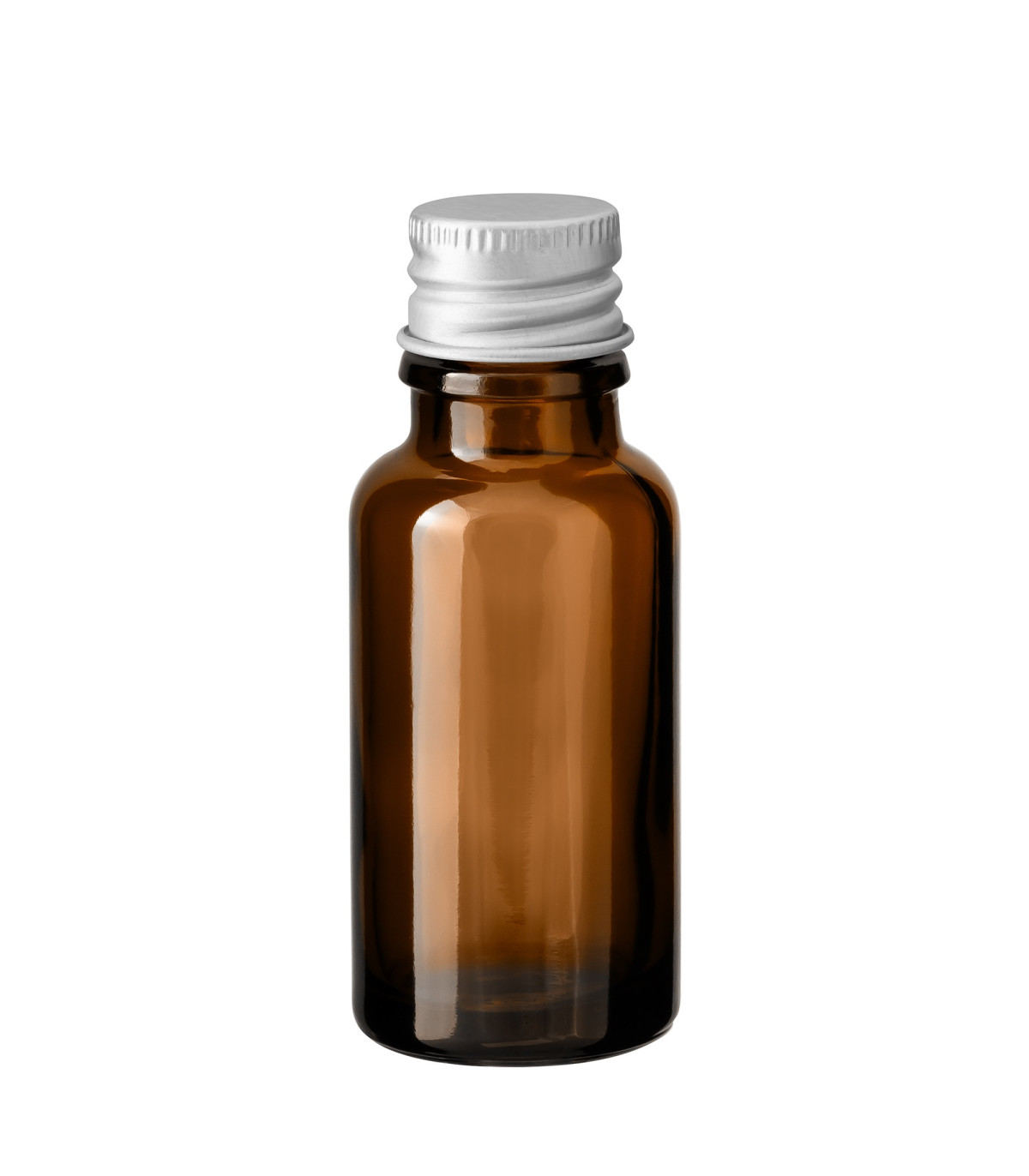 Glasflasche 20 ml braun mit silbernem Aluminium-Schraubverschluss