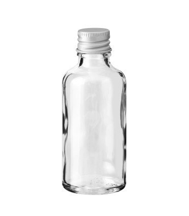 Glasflasche 50 ml klar mit silbernem Aluminium-Schraubverschluss