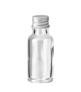 Klarglasflasche 20 ml mit silbernem Aluminium Schraubverschluss