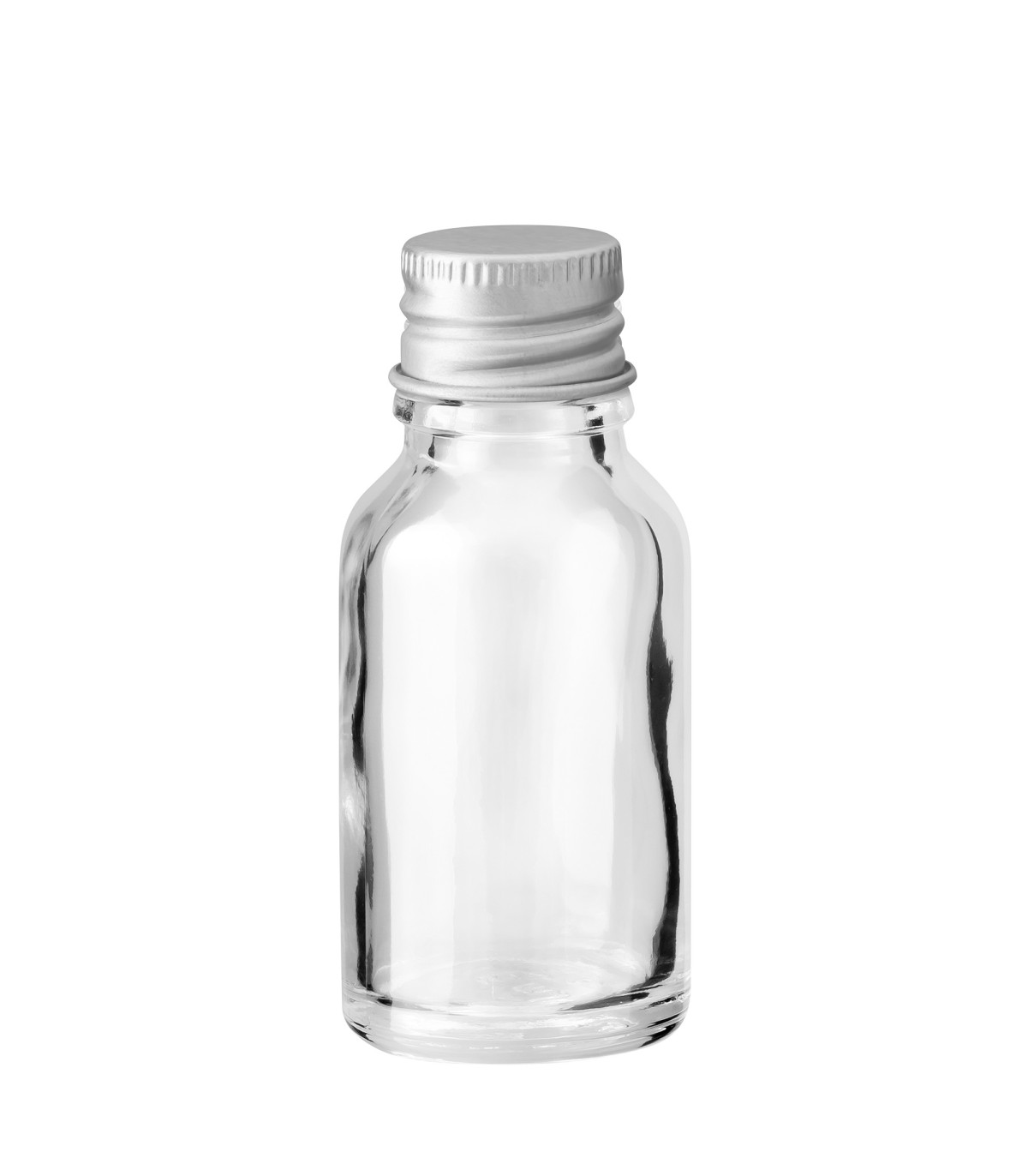 Glasflasche 15 ml klar mit silbernem Aluminium-Schraubverschluss