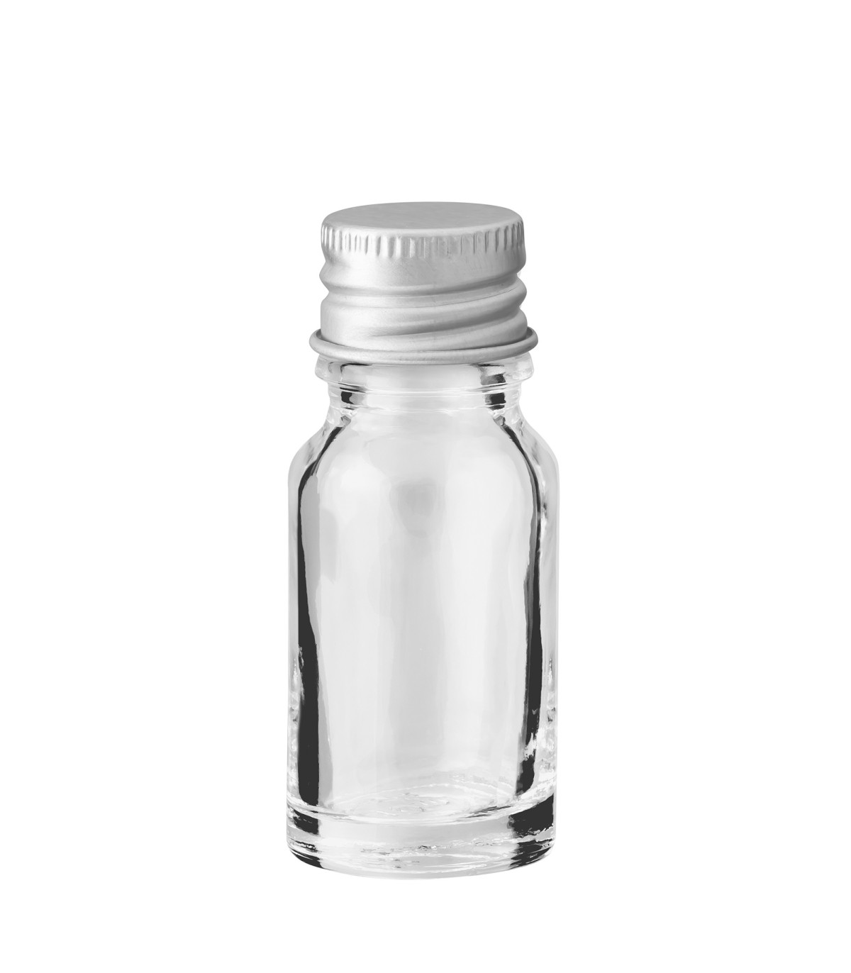 Glasflasche 10 ml klar mit silbernem Aluminium-Schraubverschluss
