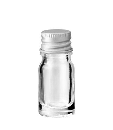 Glasflasche 5 ml klar mit silbernem Aluminium-Schraubverschluss