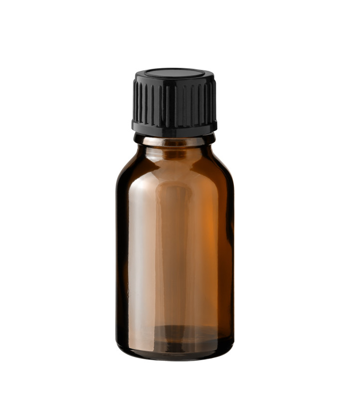 Braune Glasflasche 15 ml mit schwarzem Schraubverschluss