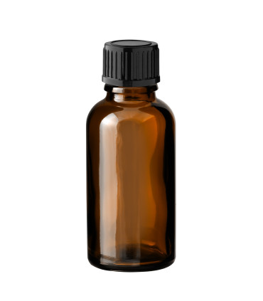 Glasflasche 30 ml braun mit schwarzem Schraubverschluss