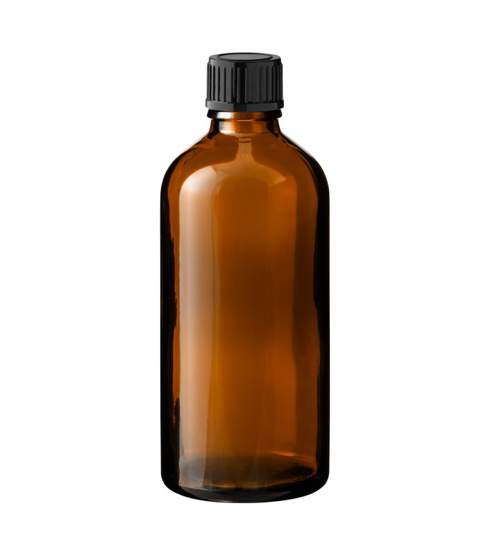 Glasflasche 100 ml braun mit schwarzem Schraubverschluss