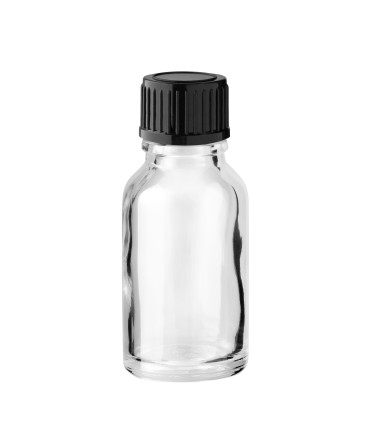 Glasflasche 15 ml klar mit schwarzem Schraubverschluss