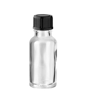 Klarglasflasche 20 ml mit schwarzem Schraubverschluss