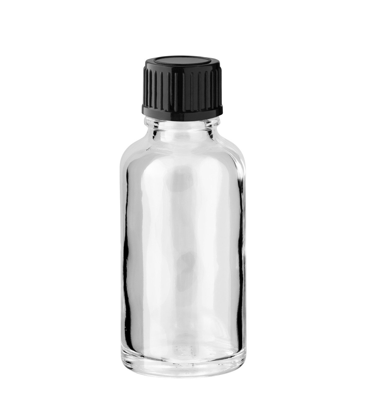Glasflasche 30 ml klar mit schwarzem Schraubverschluss