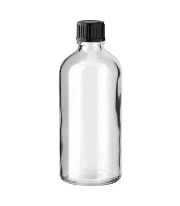 Glasflasche 100 ml klar mit schwarzem Schraubverschluss