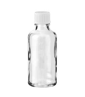 Klarglasflasche 50 ml mit weißem Schraubverschluss