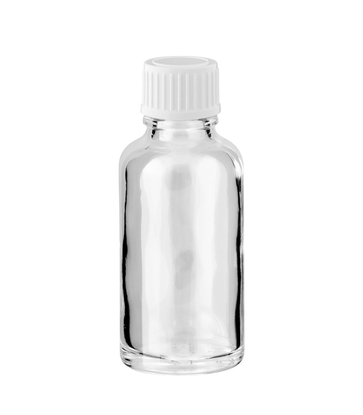 Glasflasche 30 ml klar mit weißem Schraubverschluss
