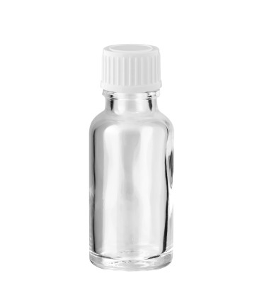 Glasflasche 20 ml klar mit weißem Schraubverschluss