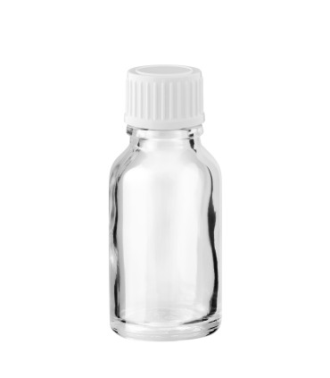 Glasflasche 15 ml klar mit weißem Schraubverschluss