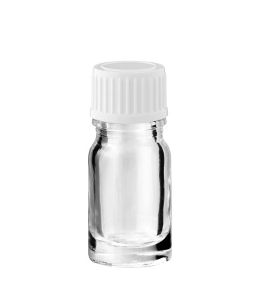 Glasflasche 5 ml klar mit weißem Schraubverschluss