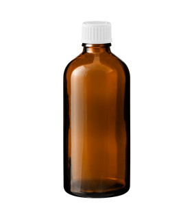 Braune Glasflasche 100 ml mit weißem Schraubverschluss