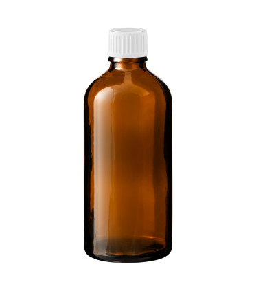 Glasflasche 100 ml braun mit weißem Schraubverschluss