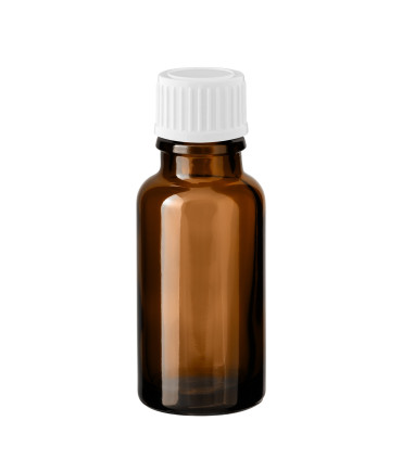 Glasflasche 20 ml braun mit weißem Schraubverschluss