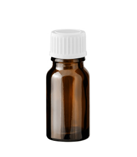 Braune Glasflasche 10 ml mit weißem Schraubverschluss