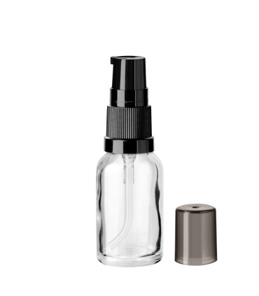 Klare Glasflasche 15 ml mit schwarzer Pumpe [1]