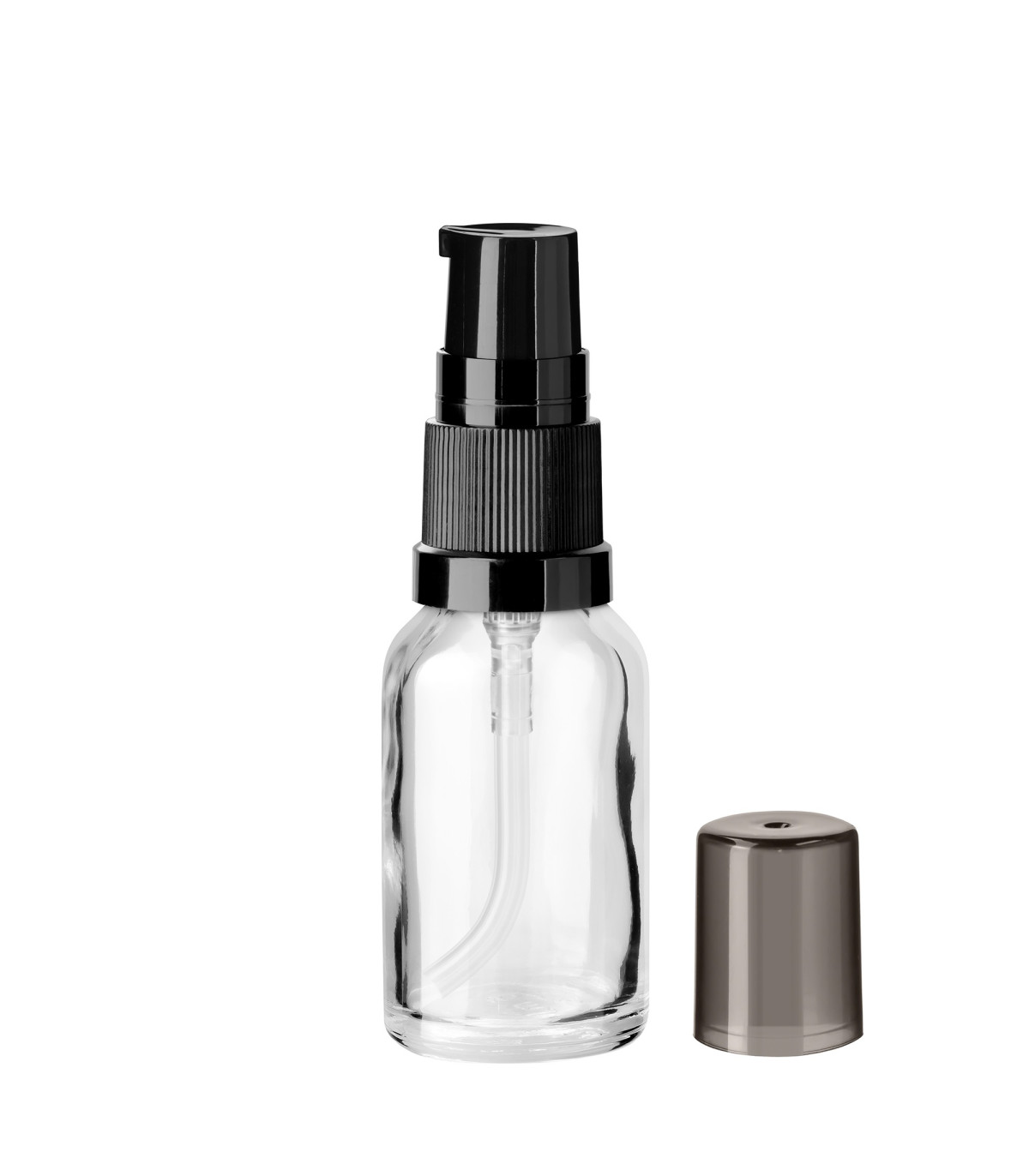 Klare Glasflasche 15 ml mit schwarzer Pumpe [1]