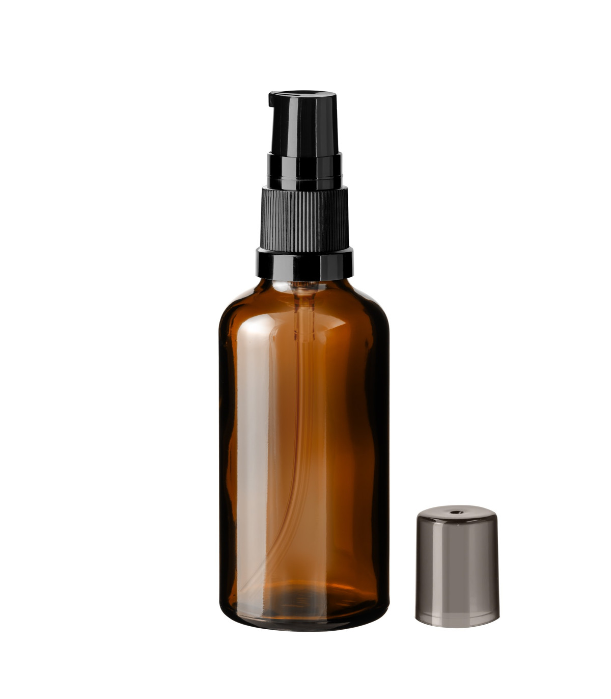 Glasflasche 50 ml braun mit schwarzer Pumpe [1]