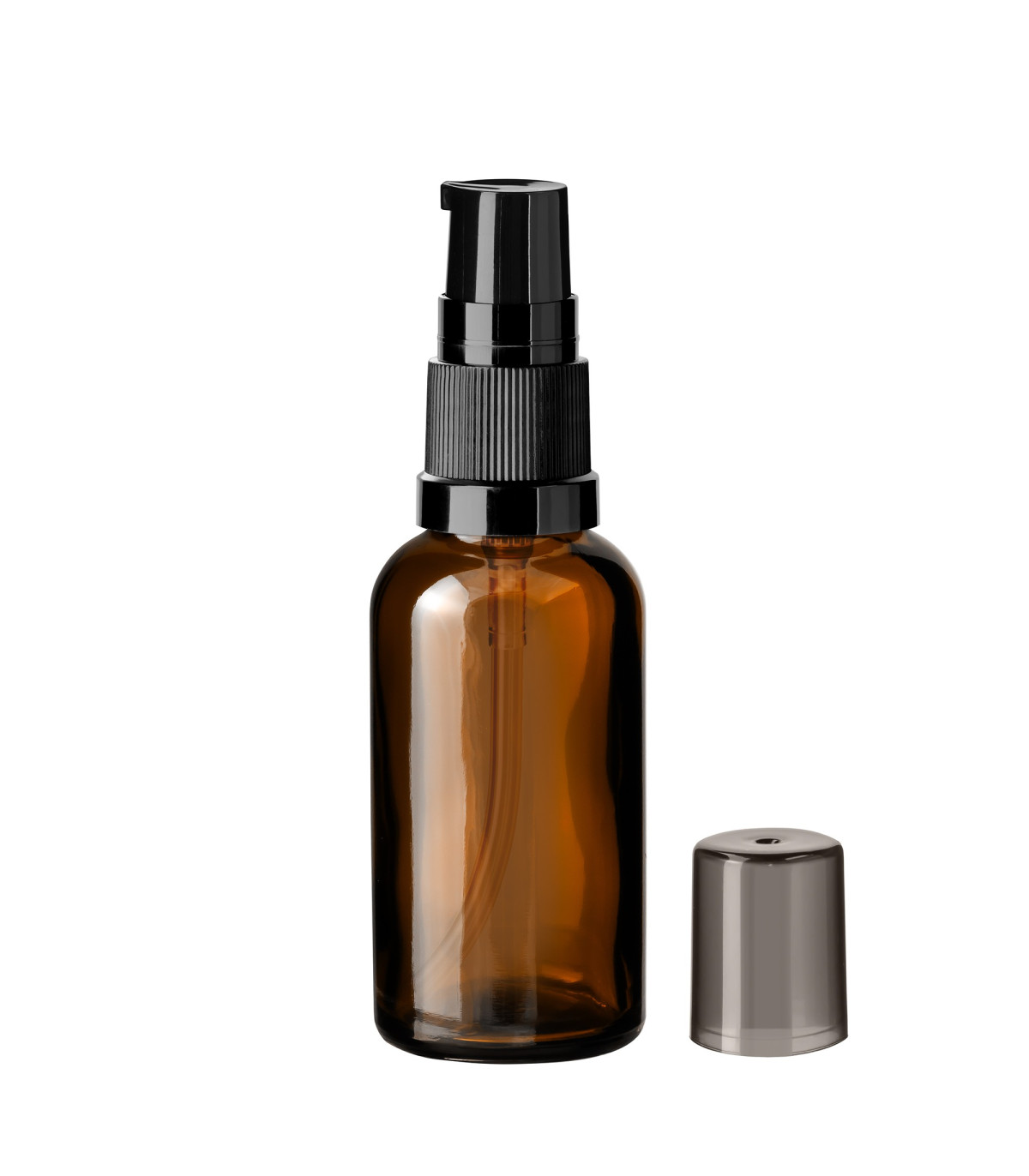 Glasflasche 30 ml braun mit schwarzer Pumpe [1]