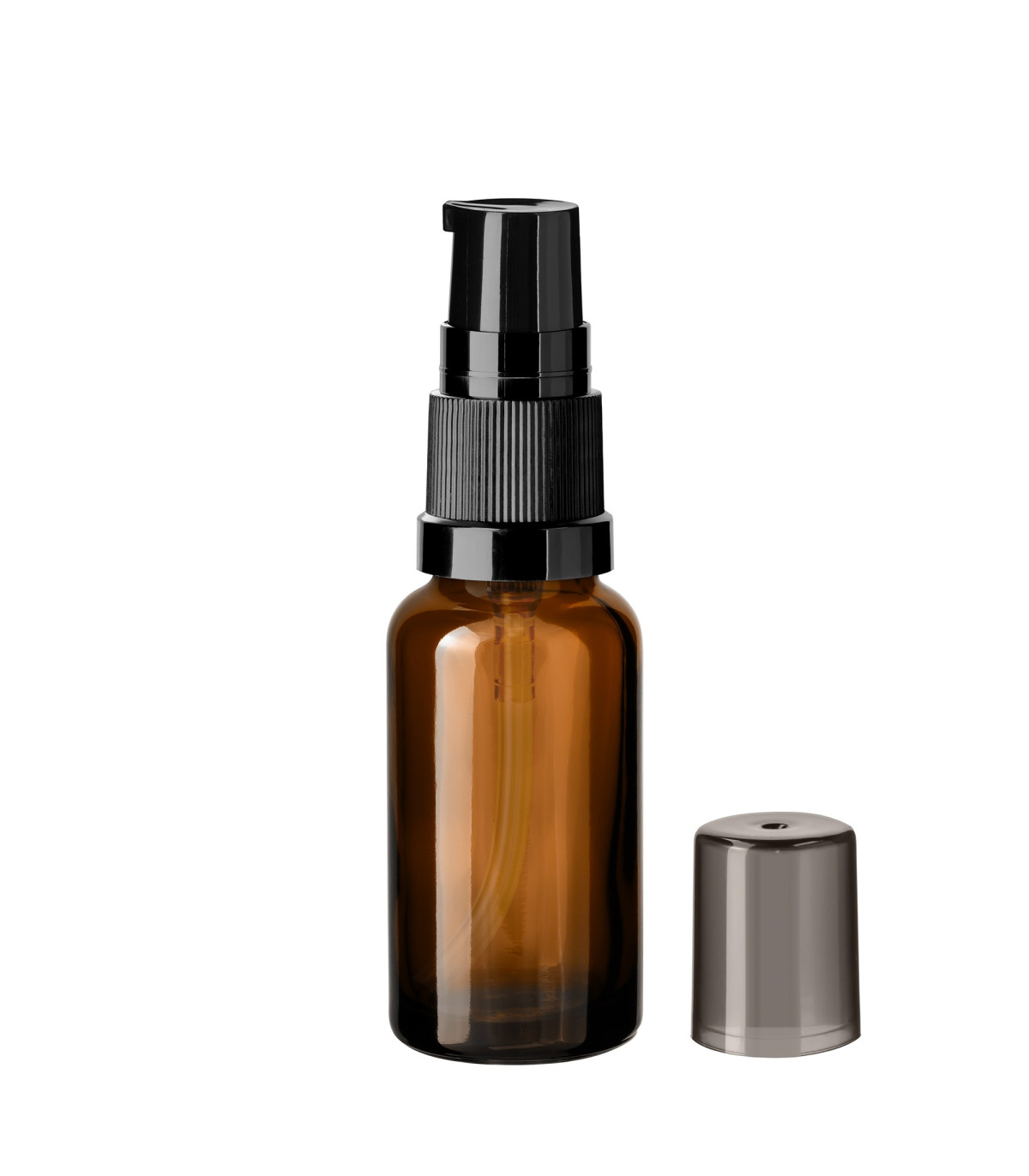 Glasflasche 20 ml braun mit schwarzer Pumpe [1]
